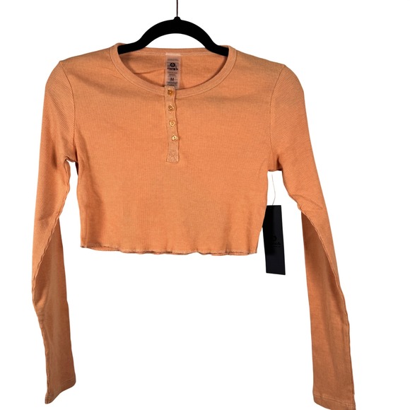 Mono B Tops - Mono B Ribbed Long Sleeve Crop Henley Top Sand Stone Orange NWT Size M